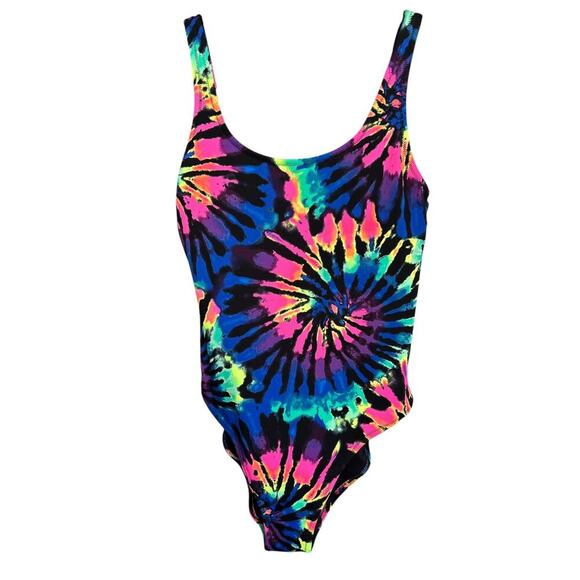 Victoria Secret PINK Neon Tie Dye Scoop Neck One Piece Swimsuit Size Small - Picture 2 of 5